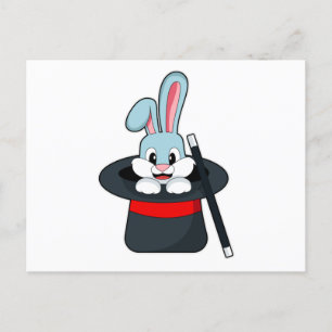 Carte Postale Lapin à Magie avec Baguette & Chapeau