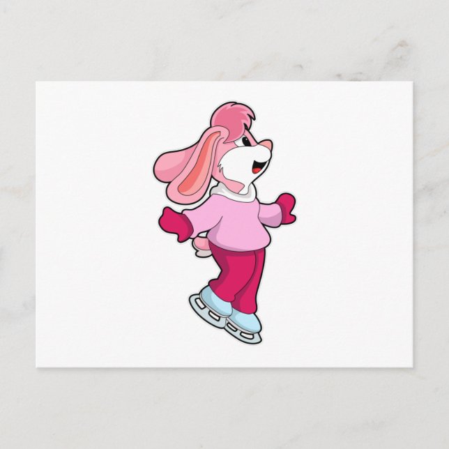 Carte Postale Lapin à Patinage sur glace avec patins sur glace (Devant)