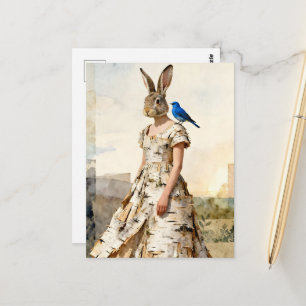 Carte Postale Lapin adorable dans une robe d'écorce de bouleau a