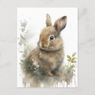 Carte postale lapin adorable en aquarelles