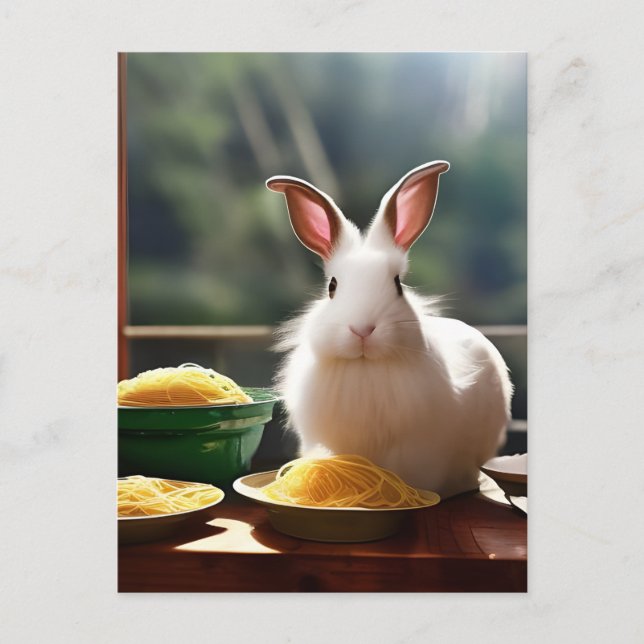 Carte Postale Lapin Angora Avec Spaghetti (Devant)