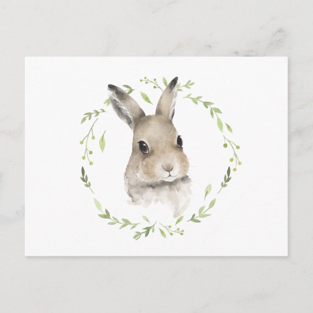 Carte Postale Lapin aquarelle d'animaux de la forêt de bois (Devant)
