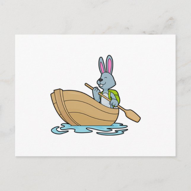 Carte Postale Lapin avec bateau et pagaie (Devant)