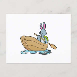 Carte Postale Lapin avec bateau et pédale