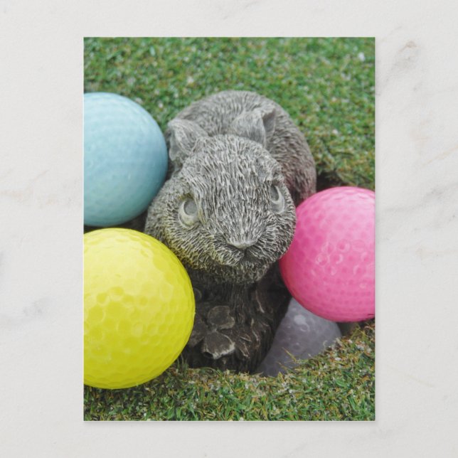 Carte Postale Lapin avec oeuf jaune rose (Devant)