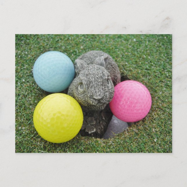 Carte Postale Lapin avec oeuf jaune rose (Devant)