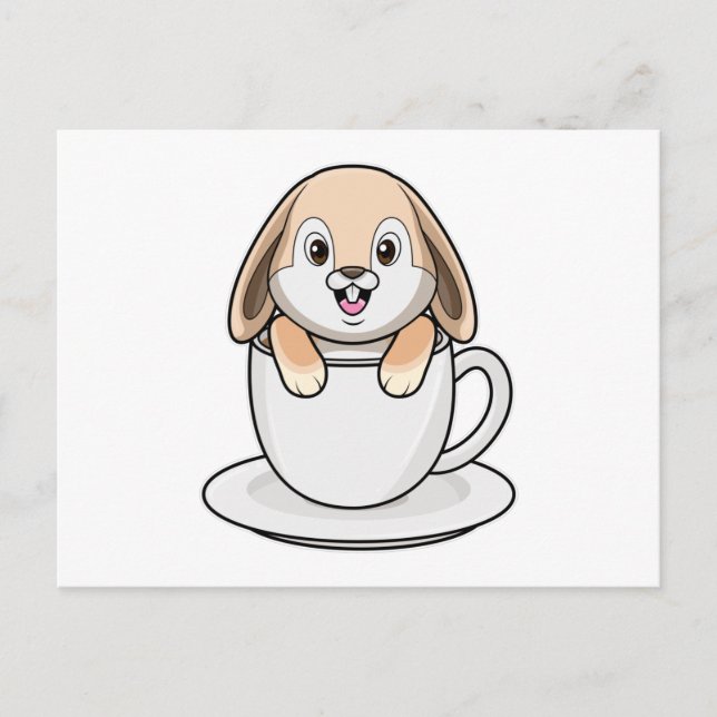 Carte Postale Lapin avec tasse à café (Devant)