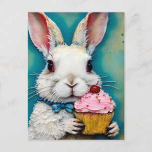 Carte Postale Lapin avec un Cupcake
