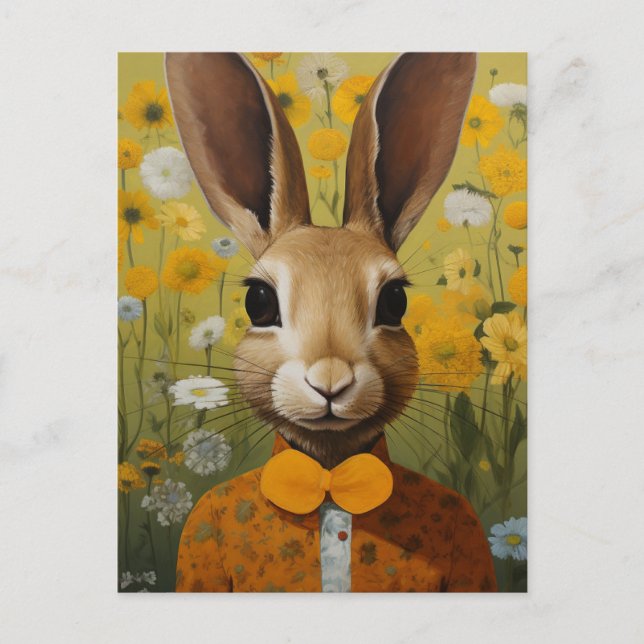 Carte Postale Lapin avec un noeud papillon orange (Devant)