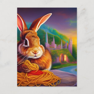 Carte Postale Lapin Avec Une Plaque De Spaghetti