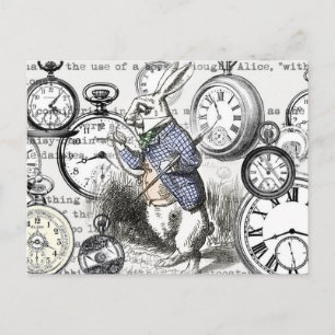 Carte Postale Lapin Blanc Alice au Pays des Merveilles Horloges 