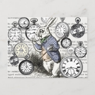 Carte Postale Lapin Blanc Alice au Pays des Merveilles Horloges 