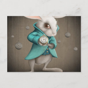 Carte Postale lapin blanc avec l'horloge