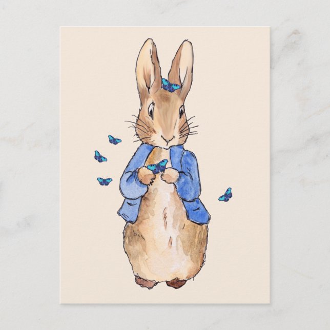Carte Postale Lapin classique dans une veste bleue avec papillon (Devant)
