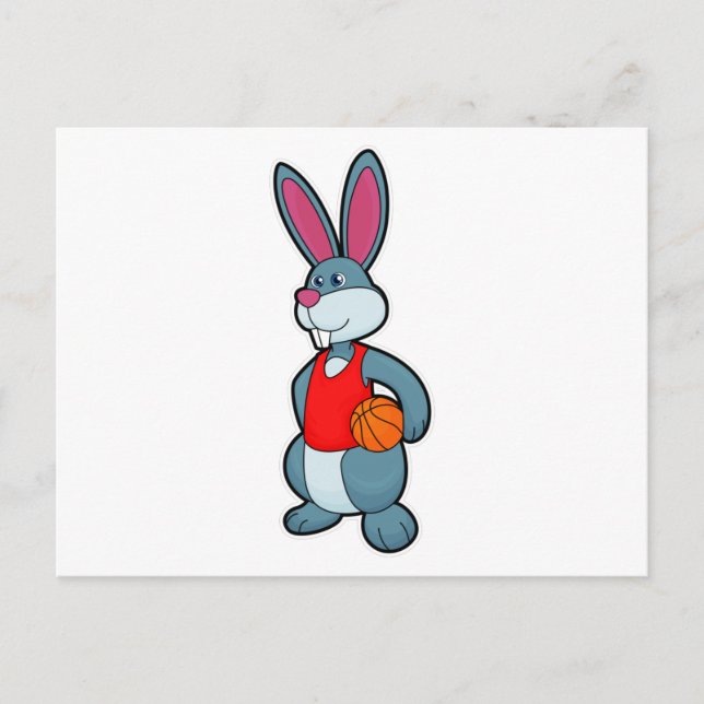 Carte Postale Lapin comme joueur de basket-ball avec basket-ball (Devant)