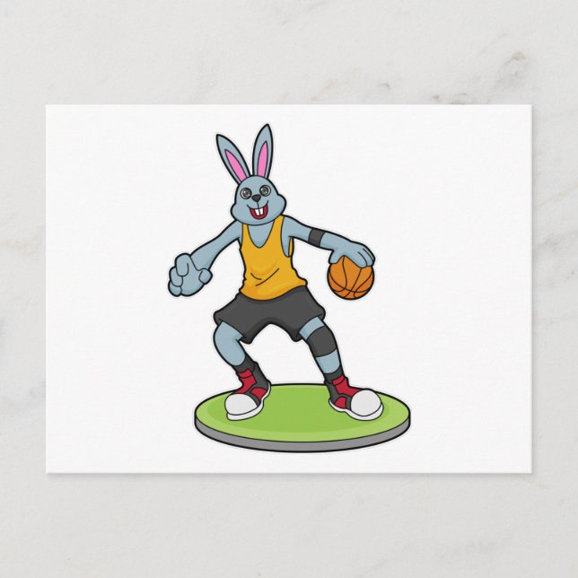 Carte Postale Lapin comme joueur de basket-ball avec basket-ball (Devant)