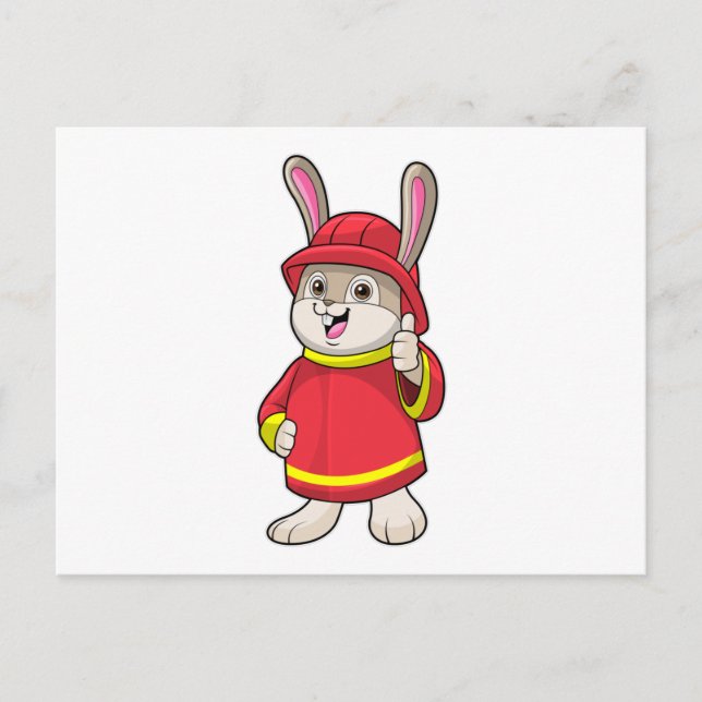 Carte Postale Lapin comme pompier avec casque (Devant)