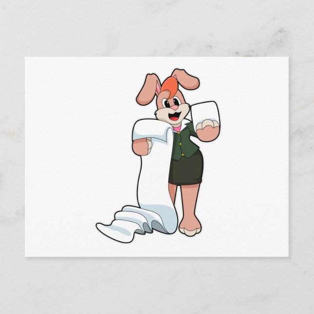Carte Postale Lapin comme secrétaire avec papier (Devant)