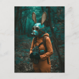 Carte Postale Lapin dans un masque à gaz