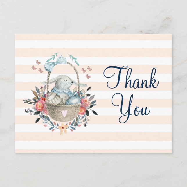 Carte Postale Lapin dans un panier avec Merci pour la fête de Pâ (Devant)