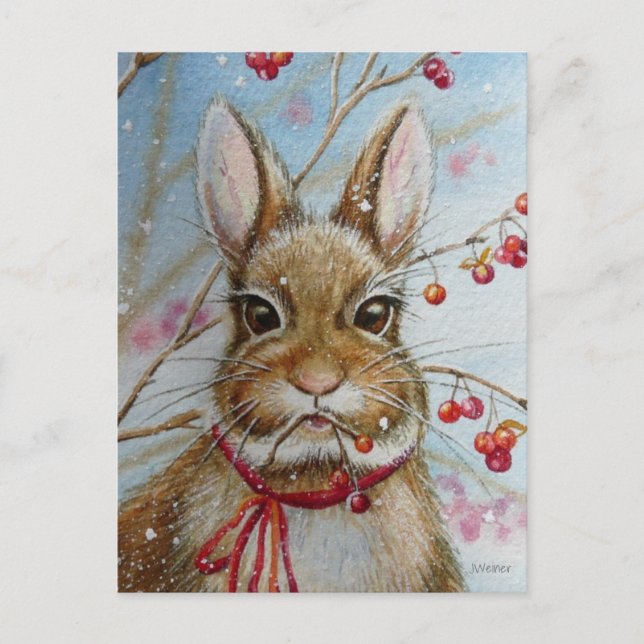 Carte Postale Lapin de coton Bittersweet Aquarelle Art (Devant)