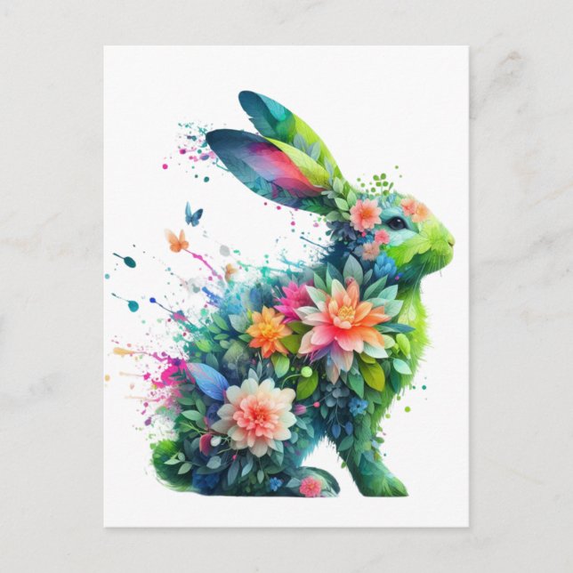 Carte Postale Lapin de lapin de puissance de fleurs (Devant)
