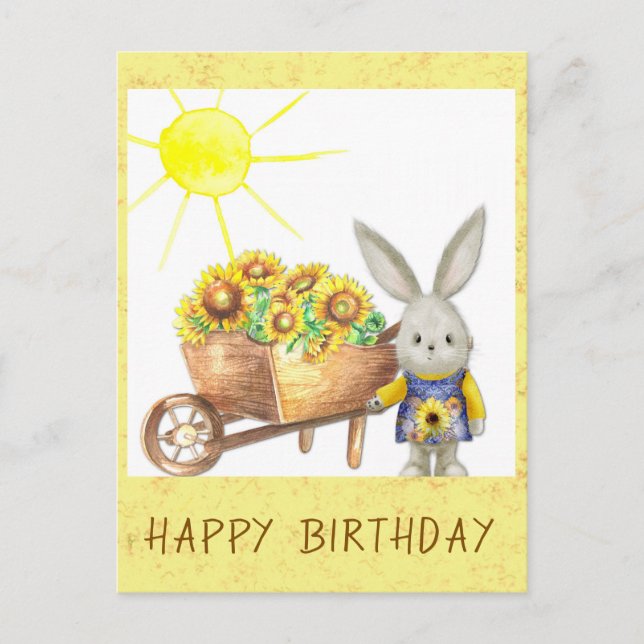 Carte Postale Lapin de Pâques au Tournesol Mignon Joyeux Anniver (Devant)