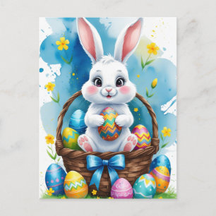 Carte Postale Lapin de Pâques avec oeufs