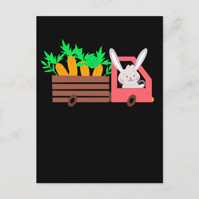 Carte Postale Lapin de Pâques Conduisant Carottes Filles Garçons (Devant)