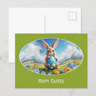 Carte Postale Lapin de Pâques doux dans le paysage -