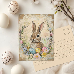 Carte Postale Lapin de Pâques Floral Aquarelle Vintage Œufs