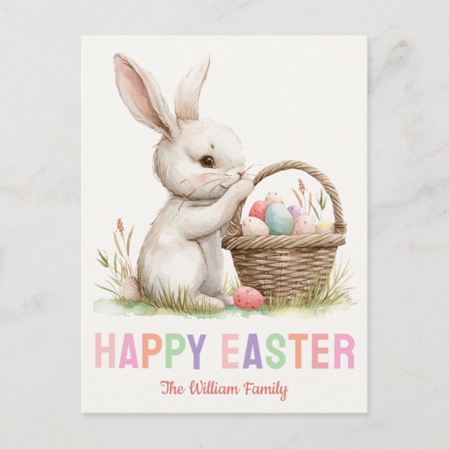 Carte Postale Lapin de Pâques Mignon Joyeux Coloré (Devant)