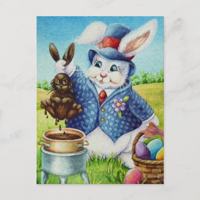 Carte Postale Lapin de Pâques plonge lapin dans l'aquarelle au c (Devant)