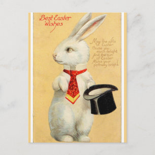 Carte Postale Lapin de Pâques vintage avec chapeau supérieur