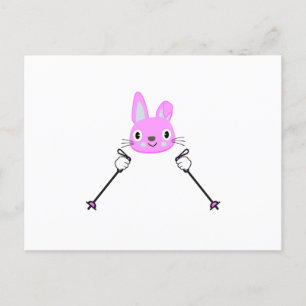 Carte Postale Lapin de ski avec bâtons de ski