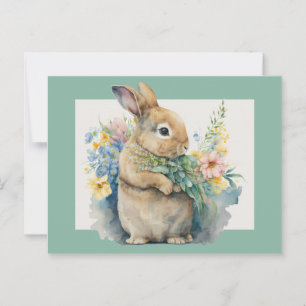 Carte Postale Lapin doux & Fleurs sauvages 