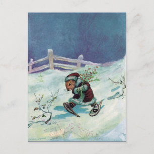Carte Postale Lapin en Chaussure d'hiver et Chaussure de neige