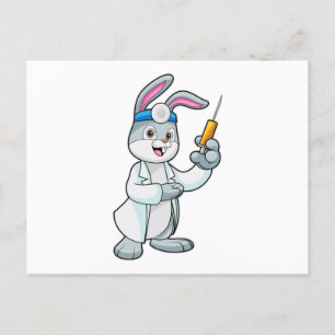 Carte Postale Lapin en docteur à la vaccination avec seringue