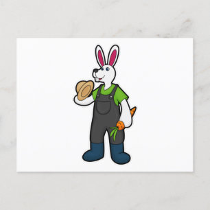 Carte Postale Lapin en fermier avec carotte et Casquette