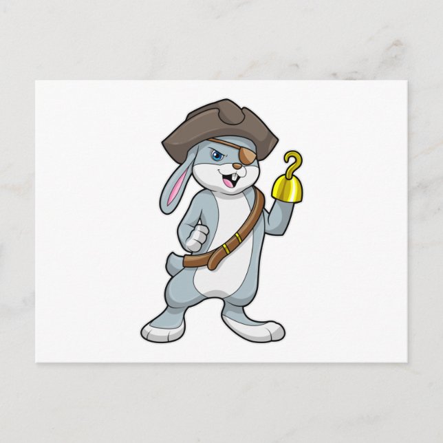 Carte Postale Lapin en pirate avec main crochet & chapeau de pir (Devant)