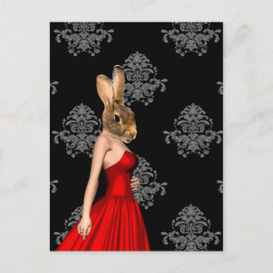 Carte Postale Lapin en robe rouge
