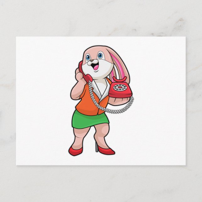 Carte Postale Lapin en tant que secrétaire avec téléphone (Devant)