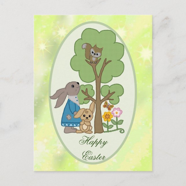Carte Postale lapin et écureuils (Devant)