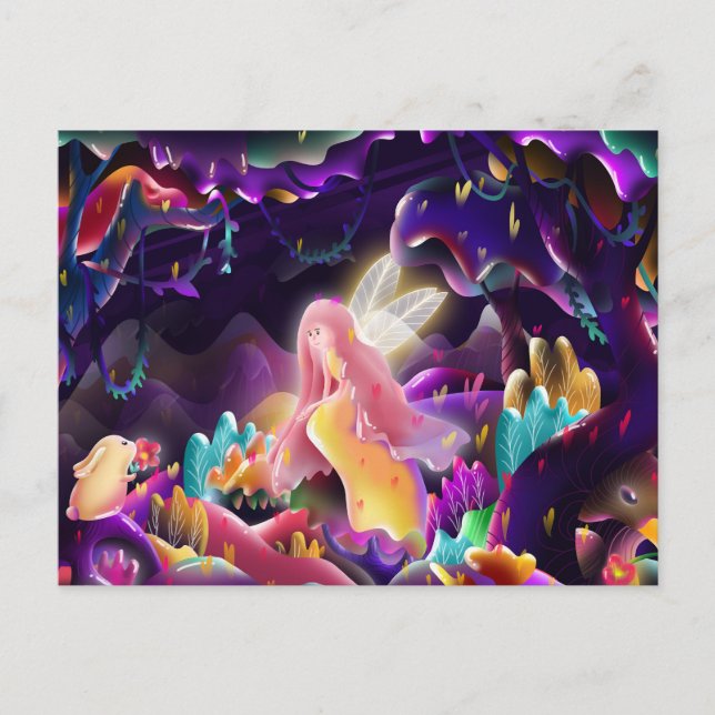 Carte postale lapin et fée (Devant)