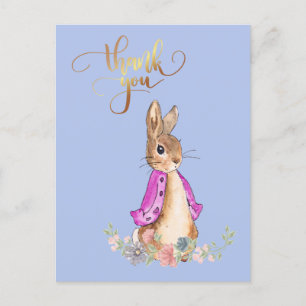 Carte Postale Lapin Flopsy avec Merci Or Texte