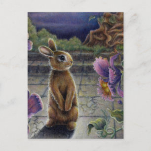 Carte Postale Lapin Lapin et Fleurs Nuit Rêver