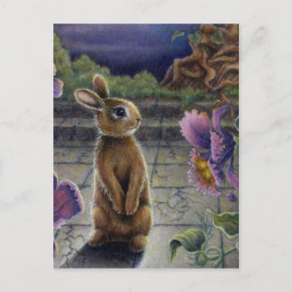 Carte Postale Lapin Lapin et Fleurs Nuit Rêver