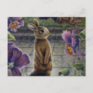 Carte Postale Lapin Lapin et Fleurs Nuit Rêver
