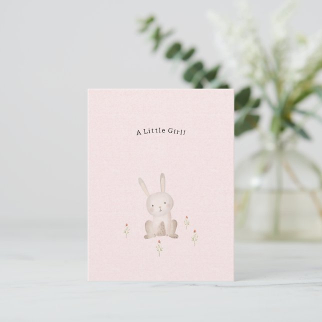 Carte Postale Lapin Mignon Avec Fleurs Bébé Fille Fille (Debout devant)