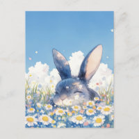 Lapin Noir Heureux dans la Prairie de la Marguerit